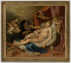 Śpiąca Danae przygotowywana dla Jowisza autorstwa Hendrick Goltzius