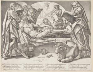 Martwy Chrystus i czterech ewangelistów autorstwa Hendrick Goltzius