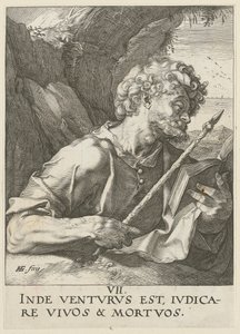 Tomasz, karta 8 z serii „Chrystus, dwunastu apostołów i Paweł” autorstwa Hendrick Goltzius