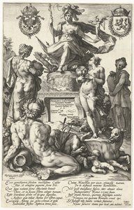 Druk tytułowy do serii druków Bohaterowie rzymscy Roma (tytuł na obiekcie) Bohaterowie rzymscy (tytuł serii) autorstwa Hendrick Goltzius