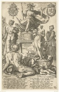 Druk tytułowy do serii druków Bohaterowie rzymscy Roma (tytuł na obiekcie) Bohaterowie rzymscy (tytuł serii) autorstwa Hendrick Goltzius