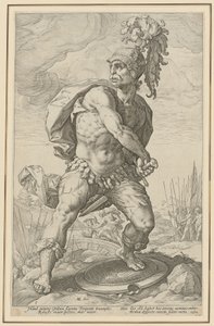 Titus Manlius Torquatus, arkusz 5 z serii „Rzymscy bohaterowie” autorstwa Hendrick Goltzius