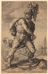 Titus Manlius Torquatus, arkusz 5 z serii „Rzymscy bohaterowie” autorstwa Hendrick Goltzius