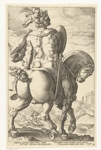 Tytus Manliusz na koniu Bohaterowie rzymscy (tytuł serii) autorstwa Hendrick Goltzius