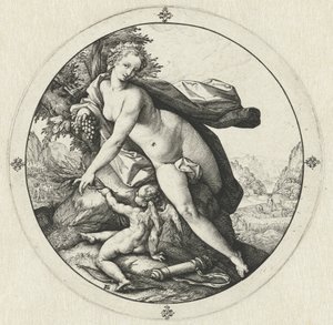 Wenus i Kupidyn Wenus zamarza bez Ceres i Bachusa (tytuł na obiekcie) autorstwa Hendrick Goltzius