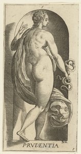 Ostrożność Prudentia (tytuł na przedmiocie) Siedem cnót (tytuł serii) autorstwa Hendrick Goltzius