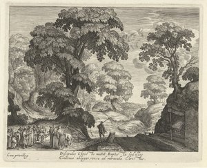 Krajobraz z uzdrowieniem niewidomych autorstwa Hendrick Hondius (I)