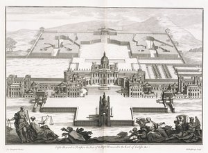 Zamek Howard w Yorkshire, z „Vitruvius Britannicus” lub „The British Architect, zawierający plany, elewacje i sekcje regularnych budynków publicznych i prywatnych w Wielkiej Brytanii” autorstwa Colina Campbella autorstwa Hendrick Hulsberg