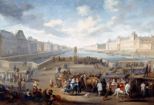 Most na Sekwanie z widokiem na Paryż z Luwrem zaczerpniętym z Henryka IV. Obraz Hendricksa Mommersa (1623-1693) Ec. Hol.