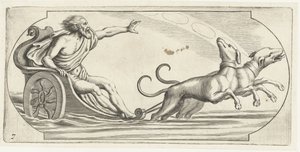 Bóg morza na rydwanie Nouveau Livre des Dieux et Deeßes De la Marine Bouckje of Sea Gods and Goddesses (tytuł serii) autorstwa Hendrick de Keyser (I)