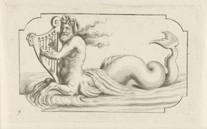Triton grający na harfie Nouveau Livre des Dieux et Deeßes De la Marine Bouckje of Sea Gods and Goddesses (tytuł serii)