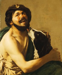 Roześmiany Brawo z psem, 1628 autorstwa Hendrick ter Brugghen