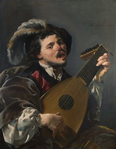niderlandzki: Zingende lute spelen man Mężczyzna grający na lutni autorstwa Hendrick ter Brugghen