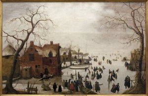 Scena zimowa - Obraz Hendricka Avercampa (1585-1634), olej na drewnie, około 1620 (scena zimowa, Hendrick Avercamp, olej na desce, około 1620) - Musee d