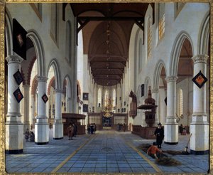 Widok wnętrza kościoła (Oudekerk w Delft?) Obraz Hendricka Cornelisza Van Vlieta (1611/1612-1675) XVII w. Ndz. 0,92x1,12 m² autorstwa Hendrik Cornelisz. van Vliet