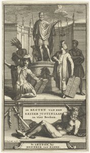 Strona tytułowa praw cesarza Justyniana, Leiden, 1705 REGUŁY CESARZA JUSTYNIANA w czterech księgach (tytuł na przedmiocie) autorstwa Hendrik Elandt