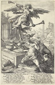 Sława i historia, od rzymskich bohaterów, 1586 autorstwa Hendrik Goltzius