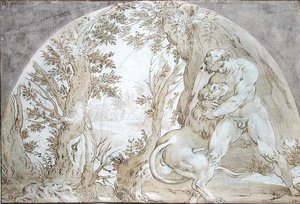Herkules i lew nemejski autorstwa Hendrik Goltzius