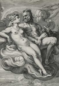 Jupiter i Juno, c.1593-94 (grawerowanie na papierze czerpanym) autorstwa Hendrik Goltzius