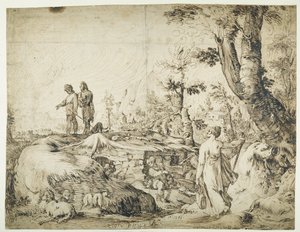 Krajobraz z chłopami przy chacie autorstwa Hendrik Goltzius