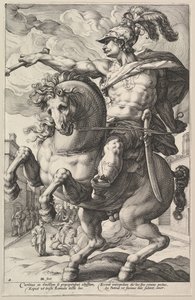 Marcus Curtius, z serii Bohaterowie rzymscy, 1586. autorstwa Hendrik Goltzius