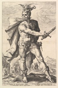 Mucius Scaevola z serii Bohaterowie rzymscy, 1586. autorstwa Hendrik Goltzius