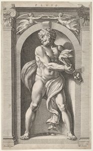 Pluton, na verso szkice postaci, czterech głów i kolumny, 1592. autorstwa Hendrik Goltzius