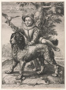 Portret Fryderyka de Vries i jego psa, 1597. autorstwa Hendrik Goltzius