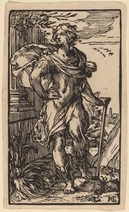 Stojący młody mężczyzna z laską autorstwa Hendrik Goltzius