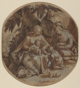 Święta Rodzina ze św. Elżbietą i św. Janem Chrzcicielem autorstwa Hendrik Goltzius