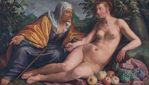 Vertumnus i Pomona autorstwa Hendrik Goltzius