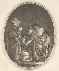 Salome przyjmująca głowę Jana Chrzciciela, w otoczeniu trzech mężczyzn i małego dziecka..., ok. godz. 1610.