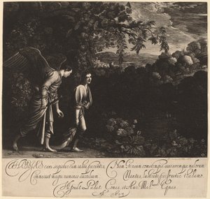 Tobiasz i Anioł (Wielki Tobiasz) autorstwa Hendrik Goudt after Adam Elsheimer