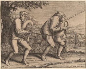 Dwóch dudziarzy autorstwa Hendrik Hondius I after Pieter Bruegel the Elder