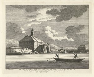 Zwisające Muiderpoort, widziane z Singelgracht, 1769 Obraz Muyderpoort w Amsterdamie, Zoo jako zawalony synde, widoczny z zewnątrz, zygzak (tytuł na obiekcie) autorstwa Hendrik Keun