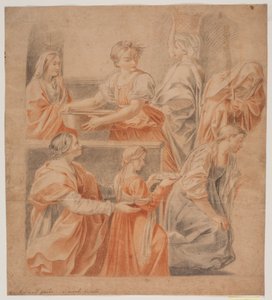Studie efter Guido Renis freske i Kaplica Zwiastowania, Palazzo Quirinale, Rzym (Marias fødsel, strona venstre) autorstwa Hendrik Krock