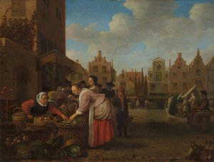 Widok na Wielki Rynek w Rotterdamie, 1654 autorstwa Hendrik Maertensz Sorgh