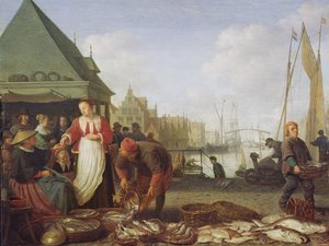 Targ Rybny w Rotterdamie (olej na desce dębowej)