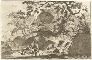 Landschap met een visser en een rustende man Dwanaście projektów obliczonych na użytek tych, którzy uczą się rysować krajobraz (tytuł serii) autorstwa Hendrik Meijer