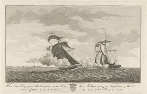Bitwa z silnym kutrem, 1782 Zacięta walka z silnym Kotterem z 18 kawałków (...) przez kpt: Le Turc 7 marca 1782 (tytuł na obiekcie)