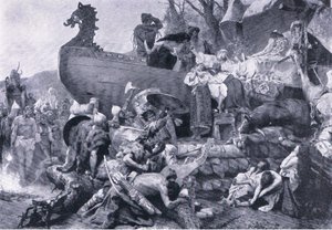 Kremacja wodza we wschodniej Rosji-X w., ilustracja z „Zabytki w historii Europy” wydanej przez Gresham Publishing Co, c.1920 (lito) autorstwa Henryk Siemiradzki