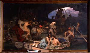 Korsarze. (Scena, w której przynoszą łupy i więźniów (zakładników) w jaskini). Obraz Henryka Siemiradzkiego (1843-1902), olej na płótnie autorstwa Henryk Siemiradzki