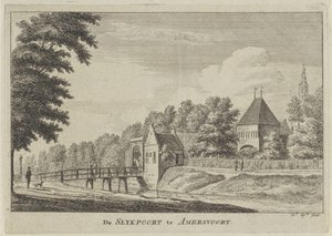 Widok na Slijkpoort w Amersfoort Slijkpoort w Amersfoort (tytuł na obiekcie) autorstwa Hendrik Spilman