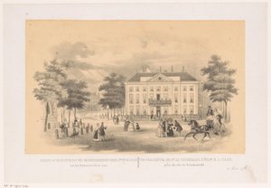 Widok z Tournooiveld w Herenlogement van Dordrecht w Hadze około 1850 r Widok domu bardzo dobrze urodzonego pana jhr. pana H. I. Caana, widoczny z Tournooiveld (tytuł na obiekcie)
