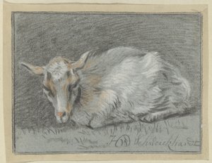 leżąca koza autorstwa Hendrik Willem Schweickhardt (signed by artist)