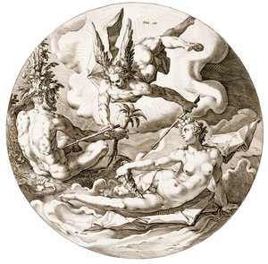Dzień III, Oddzielenie wód, z cyklu Sześć dni stworzenia, 1589 autorstwa Hendrik after Goltzius