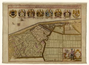 Mapa Hondsbossche Zeewering i wydm w Petten Dykgraaf i Hoogheemraetschap der Zeeweeringen od den Hondsbossche i Duynen do Petten (tytuł na obiekcie) autorstwa Hendrik de Leth