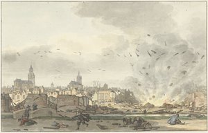 Eksplozja Kruithuis w Delft, 12 października 1654 autorstwa Hendrik de Winter (signed by artist)