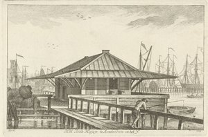 Bothuisje w Amsterdamie w IJ (tytuł na obiekcie) autorstwa Hendrik van Hilten