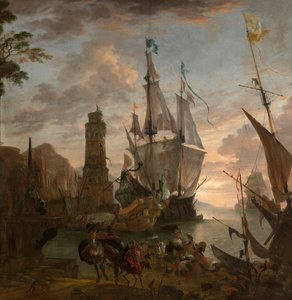 Orientalny port morski (olej na płótnie)